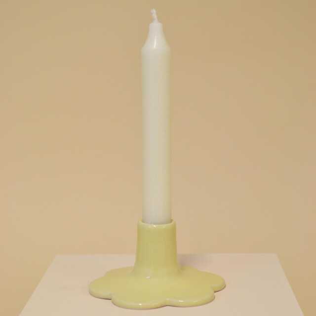 Butter Yellow Handmade Ceramic Candle Holder With Scalloped Edge - image 1
