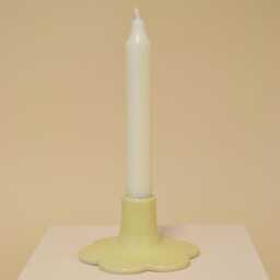 Butter Yellow Handmade Ceramic Candle Holder With Scalloped Edge - thumbnail 1