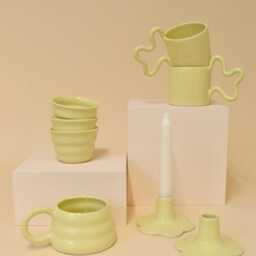 Butter Yellow Handmade Ceramic Candle Holder With Scalloped Edge - thumbnail 3