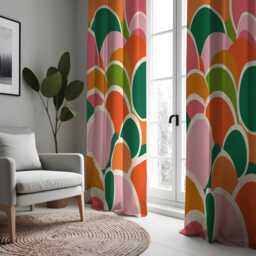 Colorful Retro Floral Curtains, Bold Mid Century Modern Drapes, Abstract Flower Pattern Window Panels - thumbnail 4