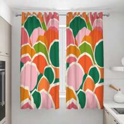 Colorful Retro Floral Curtains, Bold Mid Century Modern Drapes, Abstract Flower Pattern Window Panels - thumbnail 3