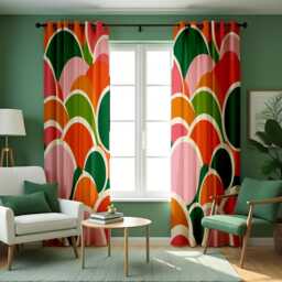 Colorful Retro Floral Curtains, Bold Mid Century Modern Drapes, Abstract Flower Pattern Window Panels - thumbnail 2
