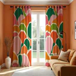 Colorful Retro Floral Curtains, Bold Mid Century Modern Drapes, Abstract Flower Pattern Window Panels