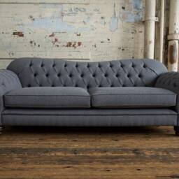 British Handmade Large 3 Seater Herringbone Grey Wool Chesterfield Sofa - thumbnail 3