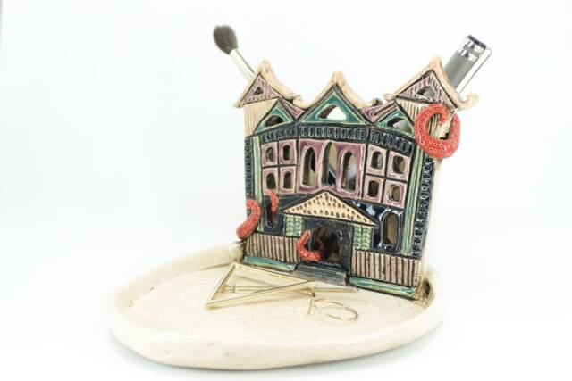 Ceramic Handmade Haunted Mansion Desk Organizer, Home Decor Funny Halloween Gift Brushes, Pens Pencils Holder , Vase & More - image 1