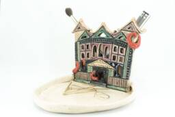 Ceramic Handmade Haunted Mansion Desk Organizer, Home Decor Funny Halloween Gift Brushes, Pens Pencils Holder , Vase & More