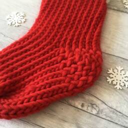 Hand Knitted Christmas Stocking Chunky Merino & Shetland Wool - thumbnail 4