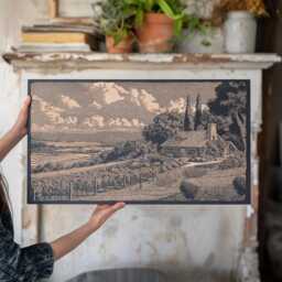 Sonoma Valley Vineyard Wall Art - Wine Country, Engraved Wooden Lithograph Illustration, Large Art, California Home Decor Print - thumbnail 1