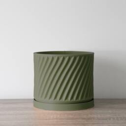 "Penelope Planter With Drainage & Saucer in Army Green, Unique 3D-Printed Plant Pot, Small To Large Sizes 4"" 5"" 6"" 7"" 8" - thumbnail 2