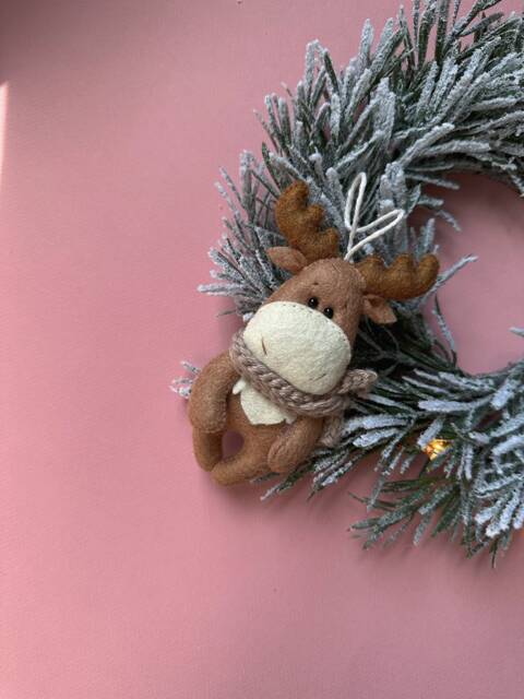 Felt Deer Christmas Ornament, Handmade Tree Decoration - image 1