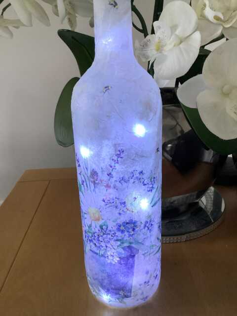 Decoupage Floral Wine Bottle Light, Battery Operated Led Cork - image 1