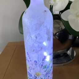 Decoupage Floral Wine Bottle Light, Battery Operated Led Cork - thumbnail 3