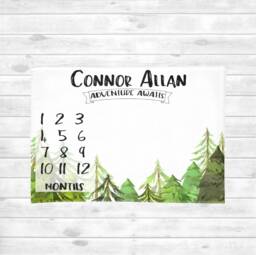 Adventure Awaits Baby Milestone Blanket, Forest Trees Monthly Tracker Personalized Nature Growth - thumbnail 1
