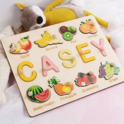Name Puzzle Board With Fruits, Baby Girl Gift Personalized, Learning Vegetables & Educational Gifts For Kids, Montessori - thumbnail 2