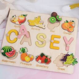 Name Puzzle Board With Fruits, Baby Girl Gift Personalized, Learning Vegetables & Educational Gifts For Kids, Montessori - thumbnail 3