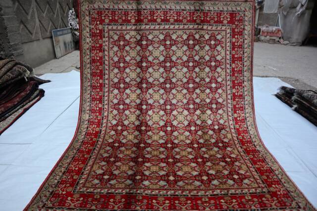 5'6x7'8 Ft Tribal Area Rug - Red Afghan Hand Knotted Wool Handmade Turkmen Bukhara Geometric Oriental Rugs For Living Room - image 1