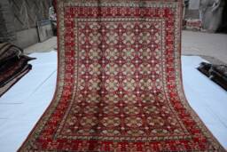 5'6x7'8 Ft Tribal Area Rug - Red Afghan Hand Knotted Wool Handmade Turkmen Bukhara Geometric Oriental Rugs For Living Room - thumbnail 1