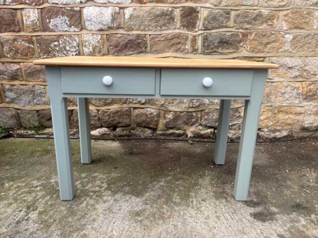 Two-Tone Console Table - Grey Painted Hallway With Natural Wood Top Rustic Entryway Furniture - image 1