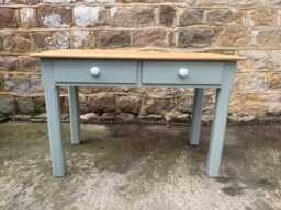Two-Tone Console Table - Grey Painted Hallway With Natural Wood Top Rustic Entryway Furniture - thumbnail 1