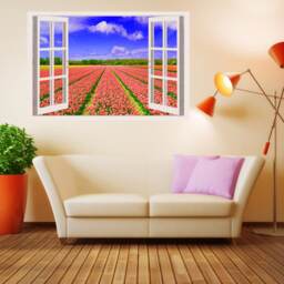 3D Window Flowers Decal, Frame, Wall Decor, Flower Decals, Vinyl Stickers, Peel & Stick Vinyl W198 - thumbnail 3