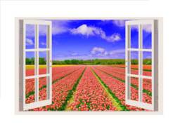 3D Window Flowers Decal, Frame, Wall Decor, Flower Decals, Vinyl Stickers, Peel & Stick Vinyl W198 - thumbnail 1