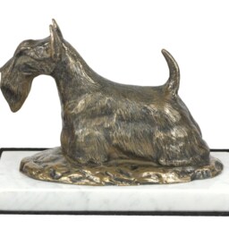 Scottish Terrier, Dog White Marble Base Statue, Limited Edition, Artdog. Made Of Cold Cast Bronze. Perfect Gift. Limited Edition - thumbnail 2