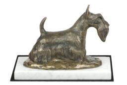 Scottish Terrier, Dog White Marble Base Statue, Limited Edition, Artdog. Made Of Cold Cast Bronze. Perfect Gift. Limited Edition