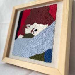 Big Sister Framed Xl, Large Or Mini Square Wall Hanging Woman Portrait, Figurative Handmade Fiber Art 80X80, 60X60, 20X20 cm - thumbnail 3