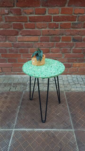 Round Terrazzo Coffee Table, Balcony Table On Metal Legs, Green - image 1