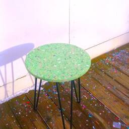 Round Terrazzo Coffee Table, Balcony Table On Metal Legs, Green - thumbnail 2