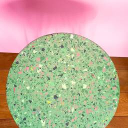 Round Terrazzo Coffee Table, Balcony Table On Metal Legs, Green - thumbnail 4