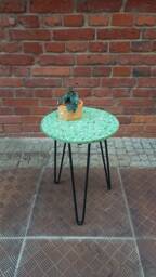 Round Terrazzo Coffee Table, Balcony Table On Metal Legs, Green - thumbnail 1
