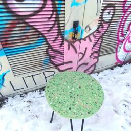 Round Terrazzo Coffee Table, Balcony Table On Metal Legs, Green - thumbnail 3
