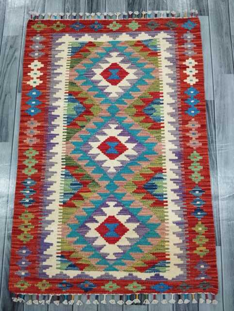 Kilim Rug Classic, Handmade Artisan Afghan Turkish Scandinavian Navajo Bohemian Wool Flatweave Multicolour 123x84 cm - image 1