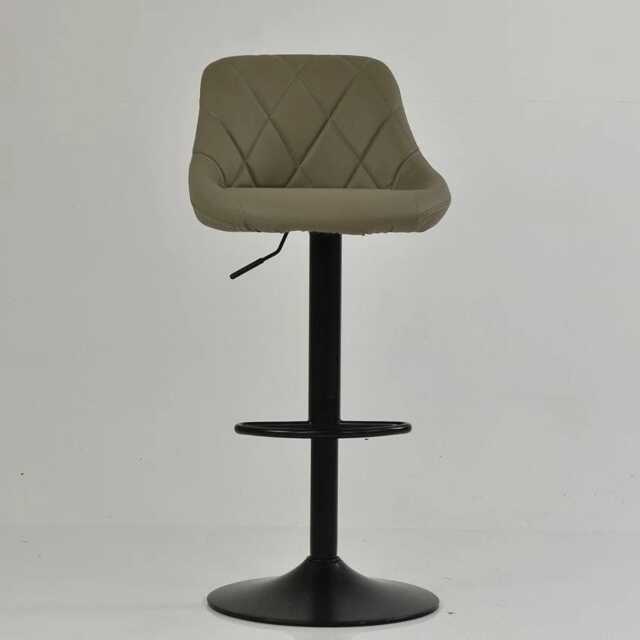 Khaki Faux Leather Bar Stool - Adjustable Swivel Breakfast Black Base With Backrest Industrial - image 1