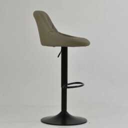 Khaki Faux Leather Bar Stool - Adjustable Swivel Breakfast Black Base With Backrest Industrial - thumbnail 3
