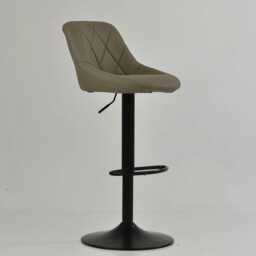 Khaki Faux Leather Bar Stool - Adjustable Swivel Breakfast Black Base With Backrest Industrial - thumbnail 2