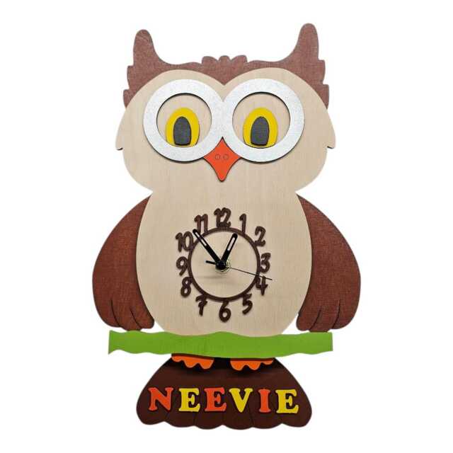 Brown Owl Personalised Wooden Pendulum Children's Clock - image 1