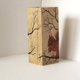 Wooden Candlestick With Squirrel , Painted Candlestick, Candlestick Tea Candle Scandinavian D??cor, Nordic Wooden Candlestick, Decoupage - thumbnail 3