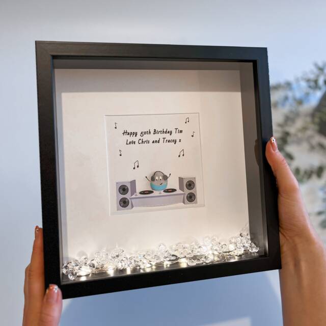 Dj Birthday Retirement Unique Pebble Art Picture Frame Gift For Him Her Music Lover Present Rave Dj Themed 50Th 40Th 60Th - image 1