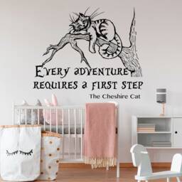 Cheshire Cat Wall Decal, Alice in Wonderland Quote Every Adventure Requires A First Step Kids Nursery Art Decor S87 - thumbnail 3