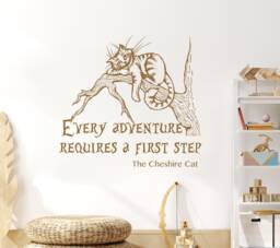 Cheshire Cat Wall Decal, Alice in Wonderland Quote Every Adventure Requires A First Step Kids Nursery Art Decor S87 - thumbnail 1