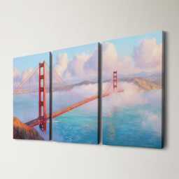 San Francisco Golden Gate Bridge 3 Panel Split Canvas Wall Art Fog California Oil Painting Framed Home Decor Usa Travel Gift
