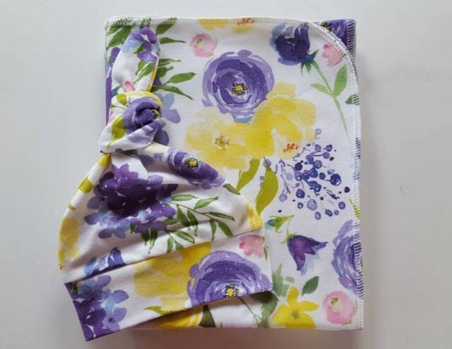 Summer Swaddle Set. Newborn Girl Take Home Blanket & Hat Baby Shower Gift. Photo Prop. Ready To Ship - image 1