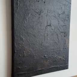 Large Black Textured Abstract Painting Wabi-Sabi Wall Art - 20x24'' - thumbnail 3