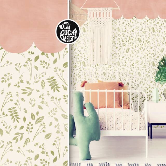 Scallop Wall Stencil Kit - Border & Woodland Forest Leaf Stencils For Painting Scandi Boho Nursery Wall Decor Dizzy Duck - image 1