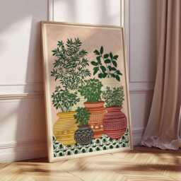 Herb Garden Poster, Plant Pot Print, Botanical Wall Art, Colorful Kitchen Decor Mediterranean Lover Gift Poster - thumbnail 3