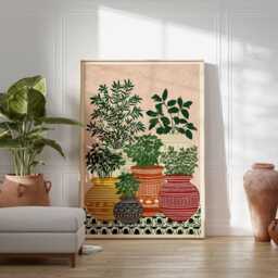 Herb Garden Poster, Plant Pot Print, Botanical Wall Art, Colorful Kitchen Decor Mediterranean Lover Gift Poster - thumbnail 2