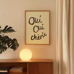 Mid Century Modern Wall Art, Vintage Style Print, Retro Oui Cherie French Handwriting, Living Room Typography Poster - thumbnail 3