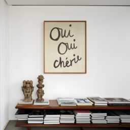 Mid Century Modern Wall Art, Vintage Style Print, Retro Oui Cherie French Handwriting, Living Room Typography Poster - thumbnail 2
